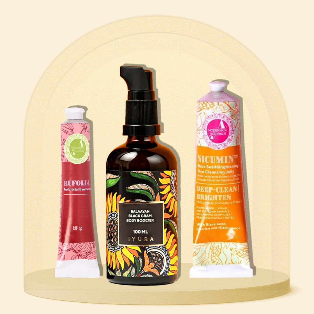 Strahlkraftbelebendes Trio - Gezielte Pflege für reife Haut mit 3 Ayurveda-Powerhouse-Kräutern