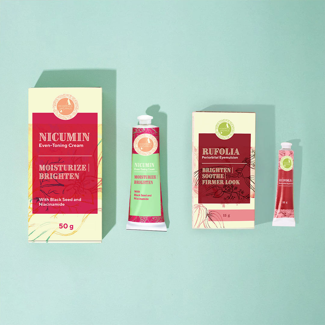 Glanzholendes Duo: Rufolia Periorbital Eyemulsion und Nicumin Even-Toning Cream